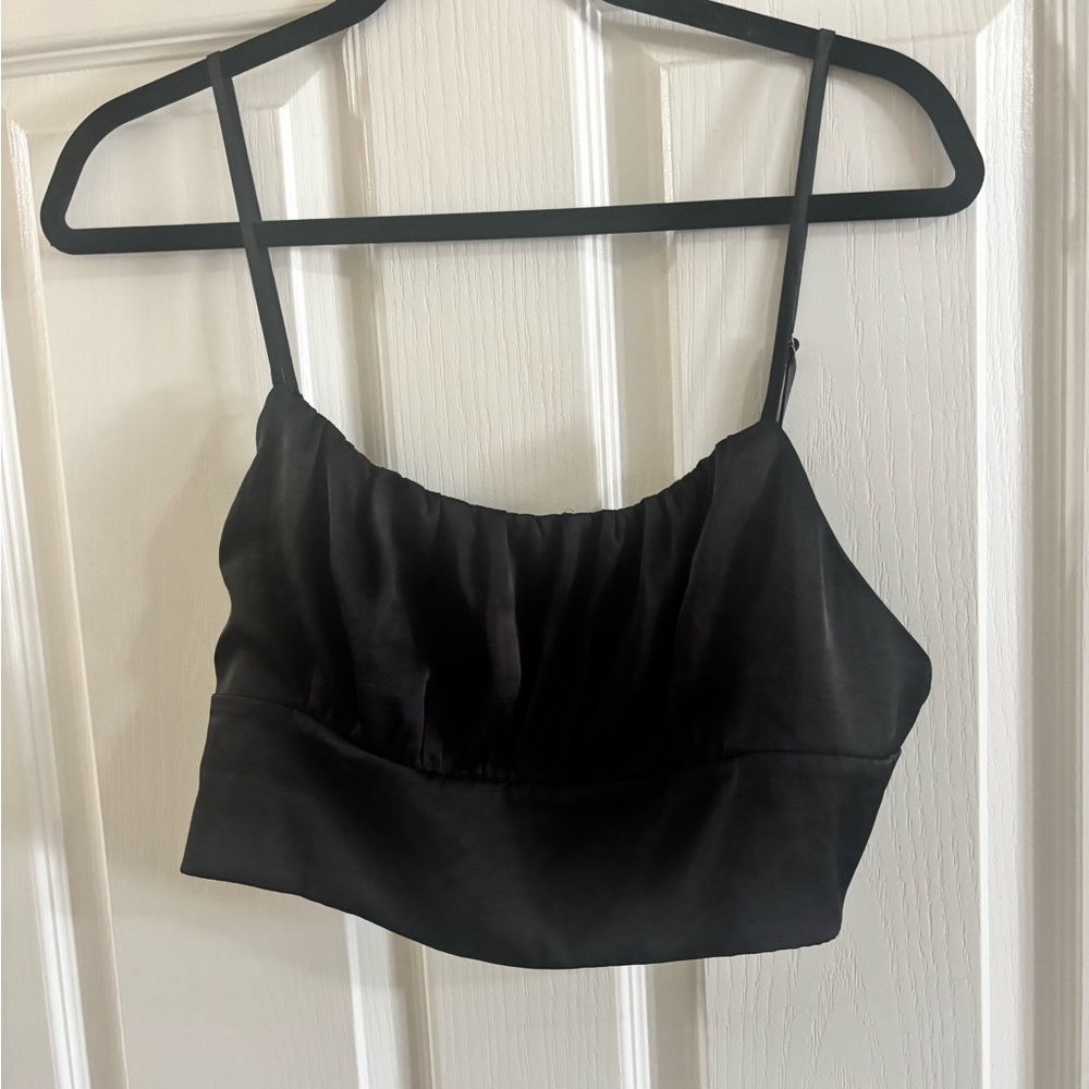 Black Satin Crop Cami Top - Women